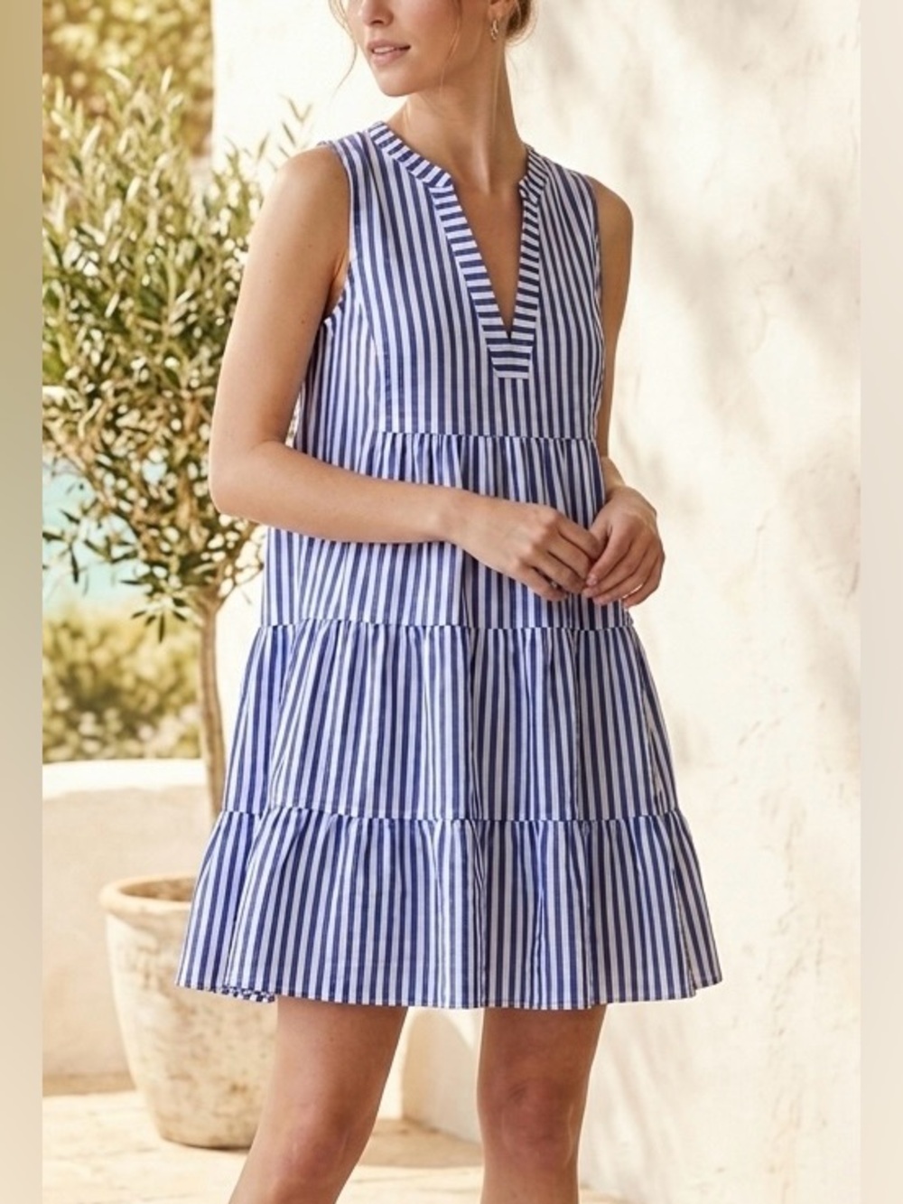 Pomander Place Kenzo Dress Blue White Stripe Cotton Poplin Sleeveless S